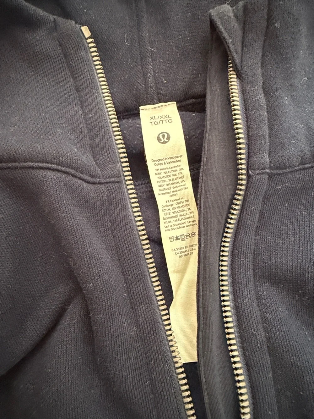 lululemon athletica navy zip-up crop hoodie with silver zipper